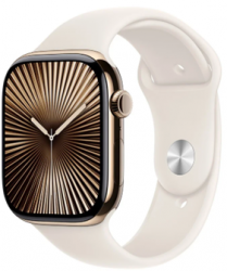 Apple Watch Series 10 GPS + Cellular 46mm Gold Titanium Case with Starlight Sport Band (MWYX3SA/A)